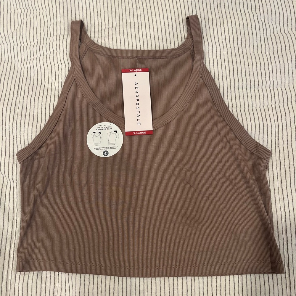 aeropostale women’s tan ribbed wear 2 ways cropped tank NWT